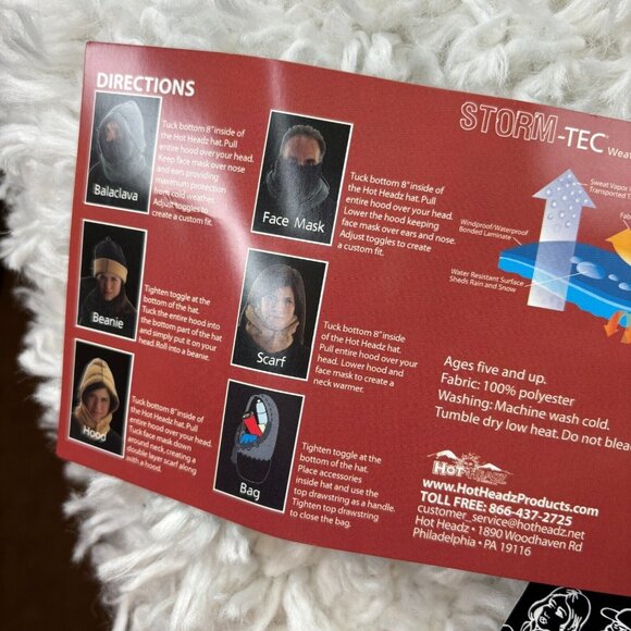 Hot Headz 6-IN-1 Fleece Hood Black Hat Animal Print One Size Fits All NWT - Picture 10 of 10